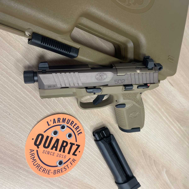 OCCASION VENDUE - Pistolet FN 502 Tactical cal. 22LR FDE fileté 1/2-28TPI