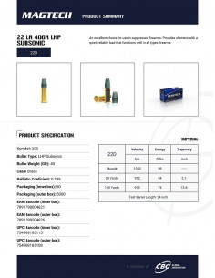 MAGTECH - 500 Cartouches 22LR 40gr LHP SUBSONIC 2