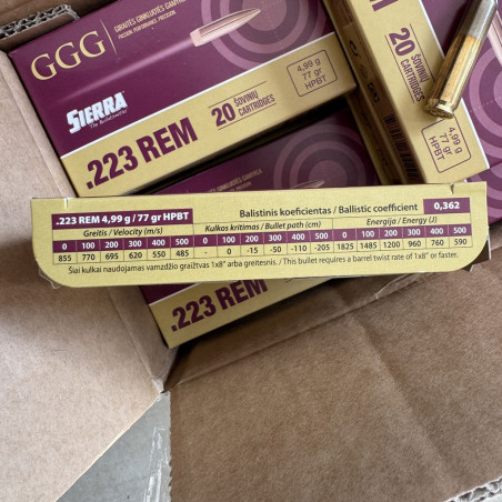 GGG - 200 Cartouches 223 Rem. 77 gr Sierra HPBT Matchking
