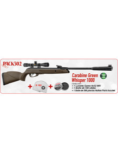 PACK NOËL - GAMO Carabine Green Whisper 1000 Cal. 4,5mm Plomb 19,9J + Lunette + Plombs + Cibles