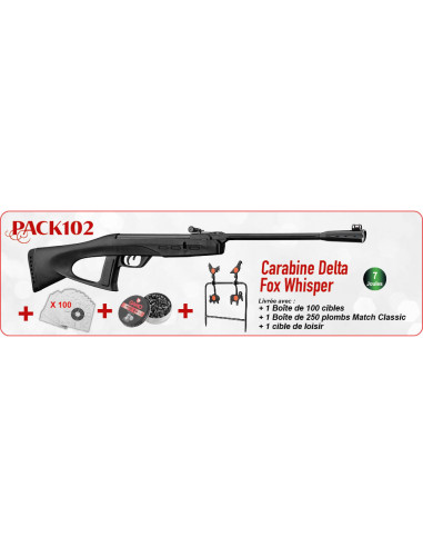 PACK NOËL - GAMO Carabine Delta Fox GT Cal. 4,5mm Plomb 7,5J + Plombs + Cibles