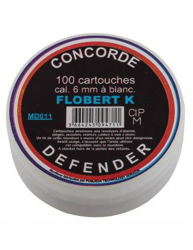CONCORDE DEFENDER - Boite de 100 cartouches à Blanc 6mm Flobert - Effaroucheur