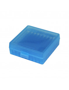 MTM - Boite à couvercle Bleu Transparent pour 100 Cartouches .22LR ou 25 ACP
