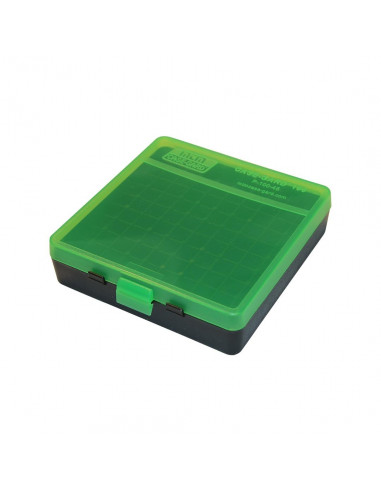 MTM - Boite à Couvercle pour 100 Cartouches Cal. 44 Rem. Mag. Vert/Noir