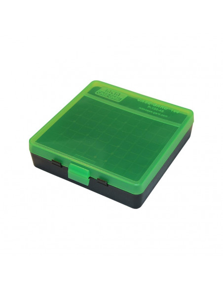 MTM - Boite à Couvercle pour 100 Cartouches Cal. 44 Rem. Mag. Vert/Noir
