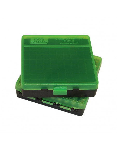 MTM - Boite à Couvercle pour 100 Cartouches Cal. 44 Rem. Mag. Vert/Noir