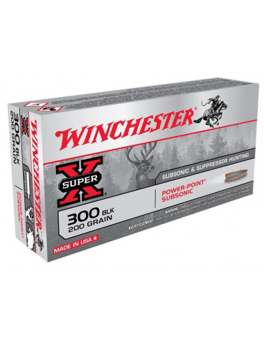 WINCHESTER - 20 Cartouches Cal. 300 AAC Blackout - Subsonic Chasse Subsonique 200 Grains Power-Point