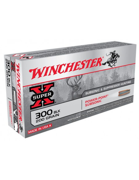 WINCHESTER - 20 Cartouches Cal. 300 AAC Blackout - Subsonic Chasse Subsonique 200 Grains Power-Point