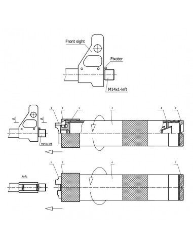TELEOPTIK - Réducteur de son / Silencieux pour M05 E3 / AKM / AK-47 Cal. 7,62mm Taraudé M14X1L