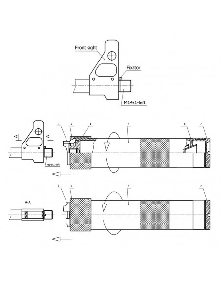 TELEOPTIK - Réducteur de son / Silencieux pour M05 E3 / AKM / AK-47 Cal. 7,62mm Taraudé M14X1L