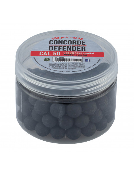 CONCORDE DEFENDER - 100 Billes de Défense Caoutchouc + Métal Calibre .50