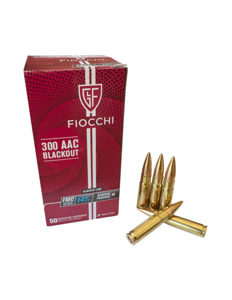 FIOCCHI - 50 Cartouches 300 AAC Blackout Munitions Ogive FMJ 147 Gr