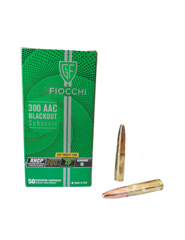 FIOCCHI - 50 Cartouches 300 AAC Blackout Munitions Subsonique Ogive RNCP 200 Gr Cuivré 130um