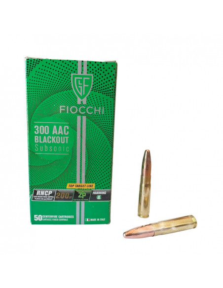 FIOCCHI - 50 Cartouches 300 AAC Blackout Munitions Subsonique Ogive RNCP 200 Gr Cuivré 130um