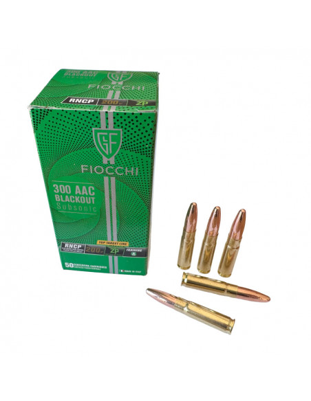 FIOCCHI - 50 Cartouches 300 AAC Blackout Munitions Subsonique Ogive RNCP 200 Gr Cuivré 130um