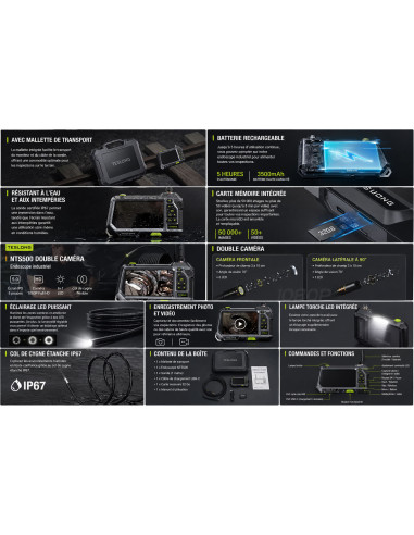 TESLONG NTS500 Borescope Endoscope pour Canon d'Arme HD 1080P - Écran LCD 5" USB-C