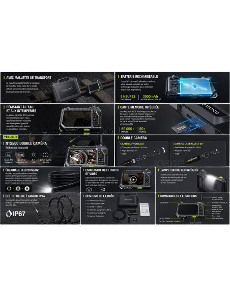 TESLONG NTS500 Borescope Endoscope pour Canon d'Arme HD 1080P - Écran LCD 5" USB-C