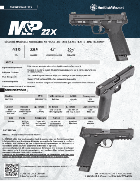 Smith & Wesson M&P22X .22 LR – 20+1 coups