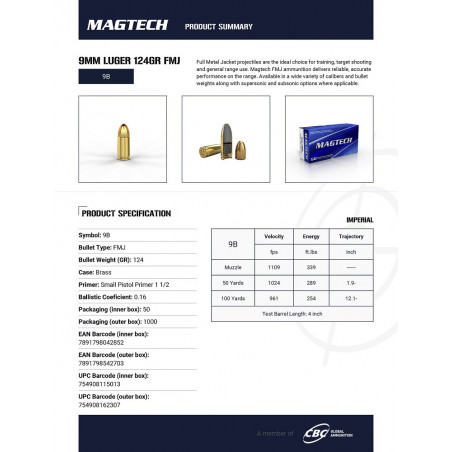 MAGTECH - 1000 cartouches cal. 9x19mm FMJ 124 Grains